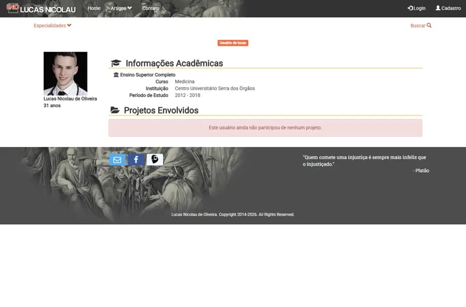 Print histórico da página de perfil do antigo site