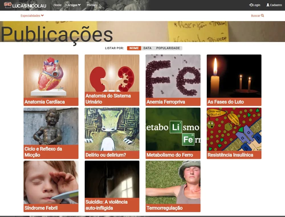 Print histórico da listagem de publicações do antigo site